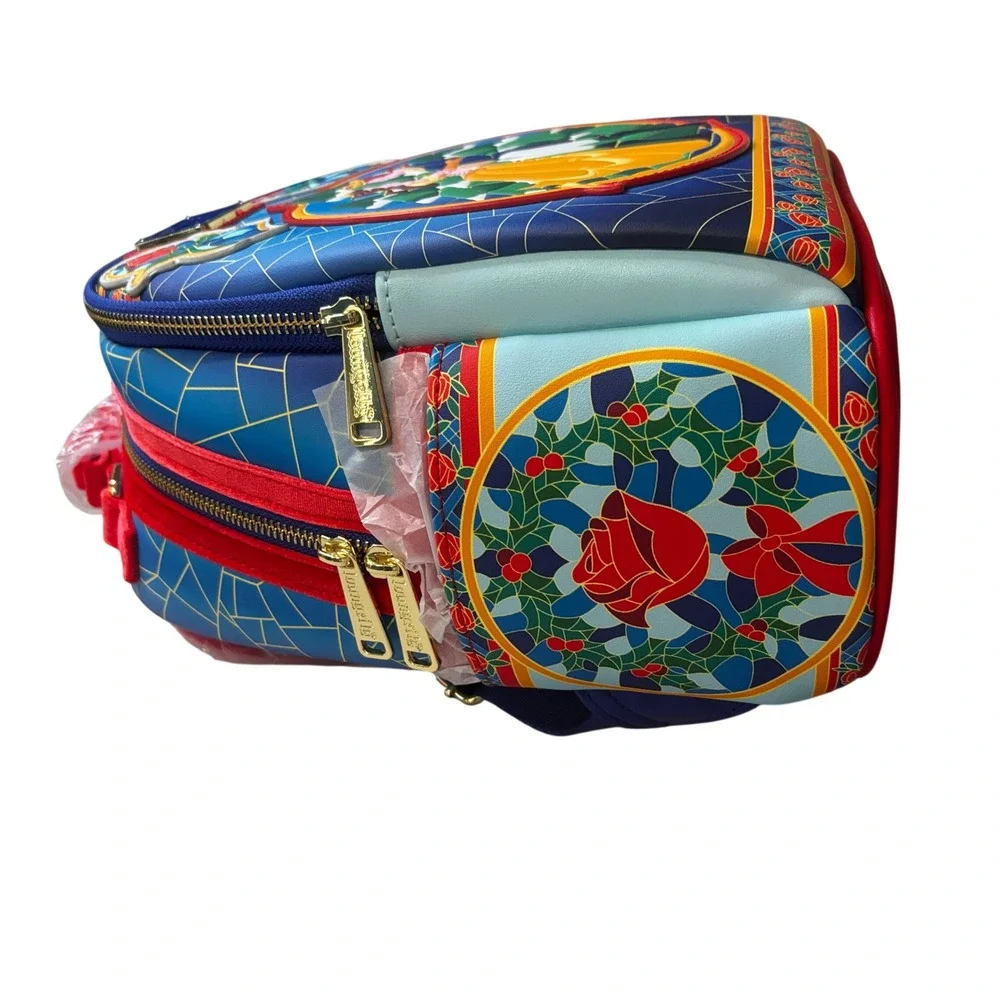 Loungefly Disney Beauty and the‎ Beast Stained Glass Roses Mini Backpack Belle